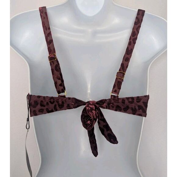Nastygal Collection Devore Underwire Animal Print Velvet Wine Red Bikini Top 6 - Picture 2 of 5